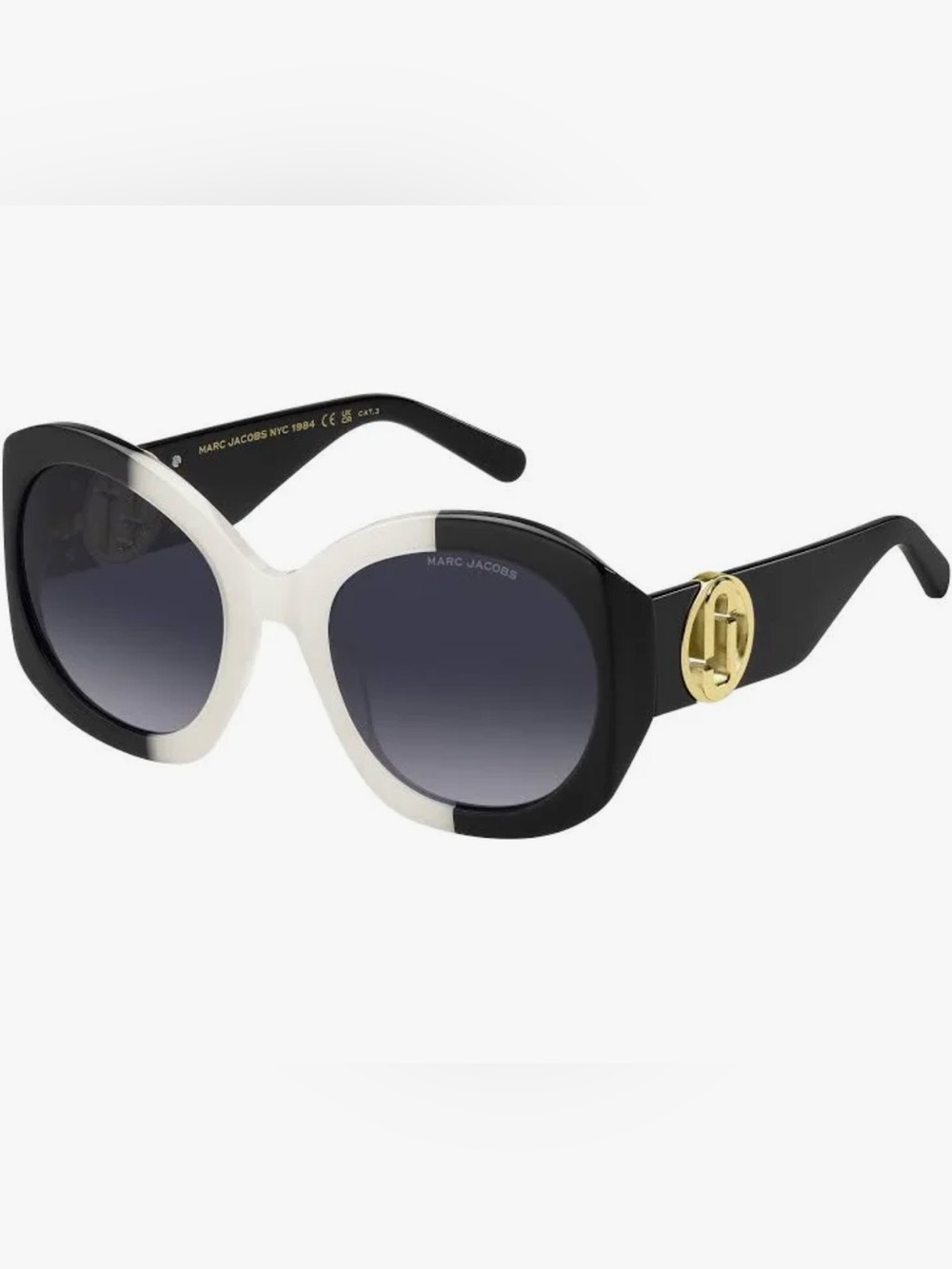 Marc Jacobs Two-Tone Black & White Round-Edge Sunglasses with Gold Logo